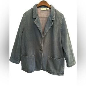 JOANNA - VINTAGE WOMEN'S MEDIUM WASH DENIM ONE-BUTTON BLAZER JACKET - SIZE MED